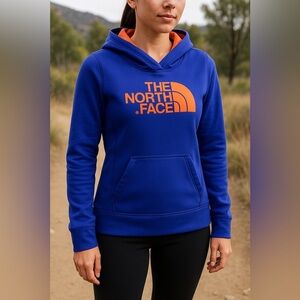 The North Face Surgent Logo Hoodie Womens Small Blue Orange Athletic Sweatshirt